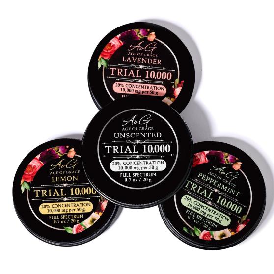 Age of Grace: 10,000 mg CBD Balm Trial, 1 x $56.25
Same formulation as our 2 oz relief balm, except in a smaller container that is easier to travel with or carry in purse.