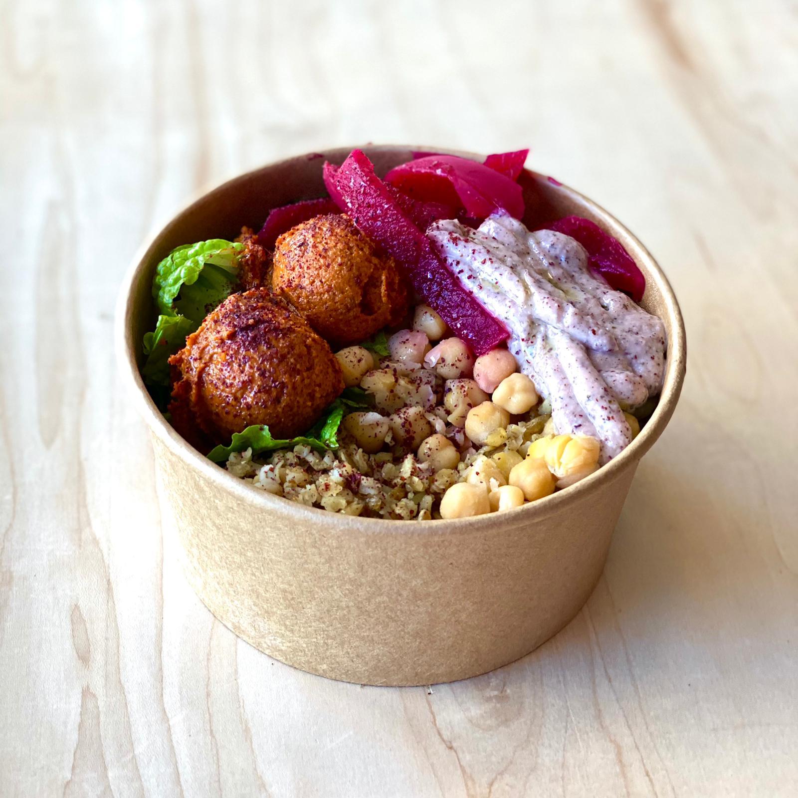 Manousheh: Balila Freekeh, 1 x $13.00
freekeh, chickpeas, muhammara, lettuce, turnip pickles, thoum, olive oil and sumac