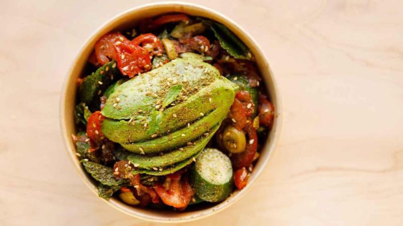 Manousheh: Avocado Zaatar Salad - TP , 1 x $14.00
Thyme mix, avocado, tomato, cucumber, mint, olives, sumac, and olive oil dressing