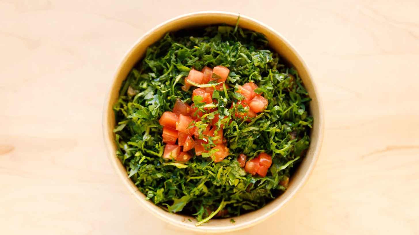 Manousheh: Tabbouleh - TP , 1 x $14.00
Traditional lebanese salad with parsley, tomato, onion, lemon juice, and olive oil dressing