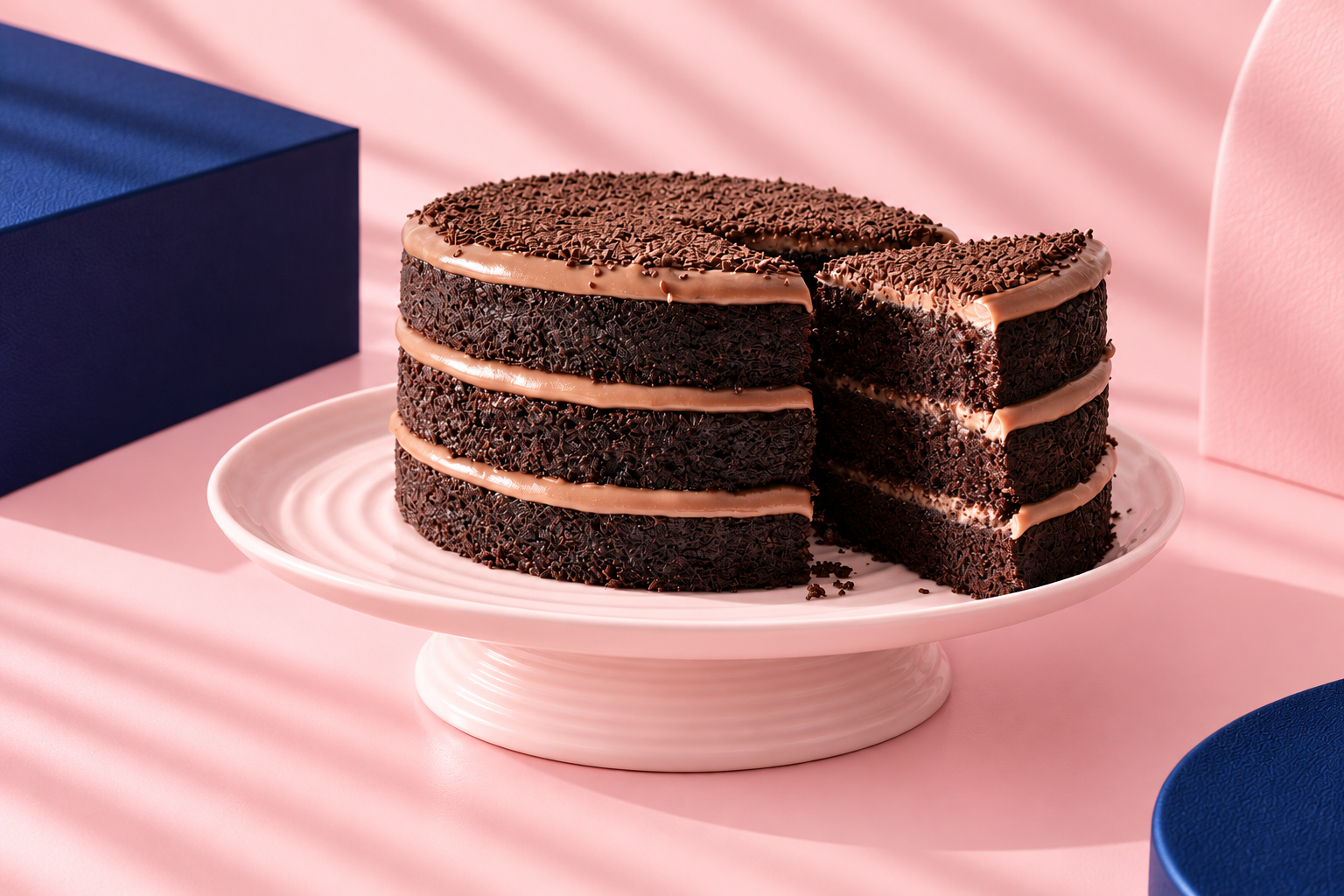 Brigadeiro Bakery: Chocolate Cake with Brigadeiro, 1 x $89.00
Our chocolate brigadeiro cake is also our best seller cake. A super moist chocolate cake with creamy chocolate Brigadeiro filling and top frosting. We added chocolate sprinkles on top.

Shelf Life: Keep the joy going for up to 7 days when refrigerated.

Local delivery via Uber Package - please inform if order delivery contact or if drop off with doorman.

You can always contact us at order@brigadeirobakery.com