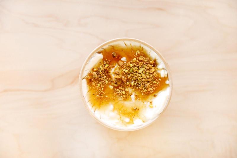 Manousheh: Ashta - TP , 1 x $5.00
our housemade clotted cream made with orange blossom water and rosewater topped with honey