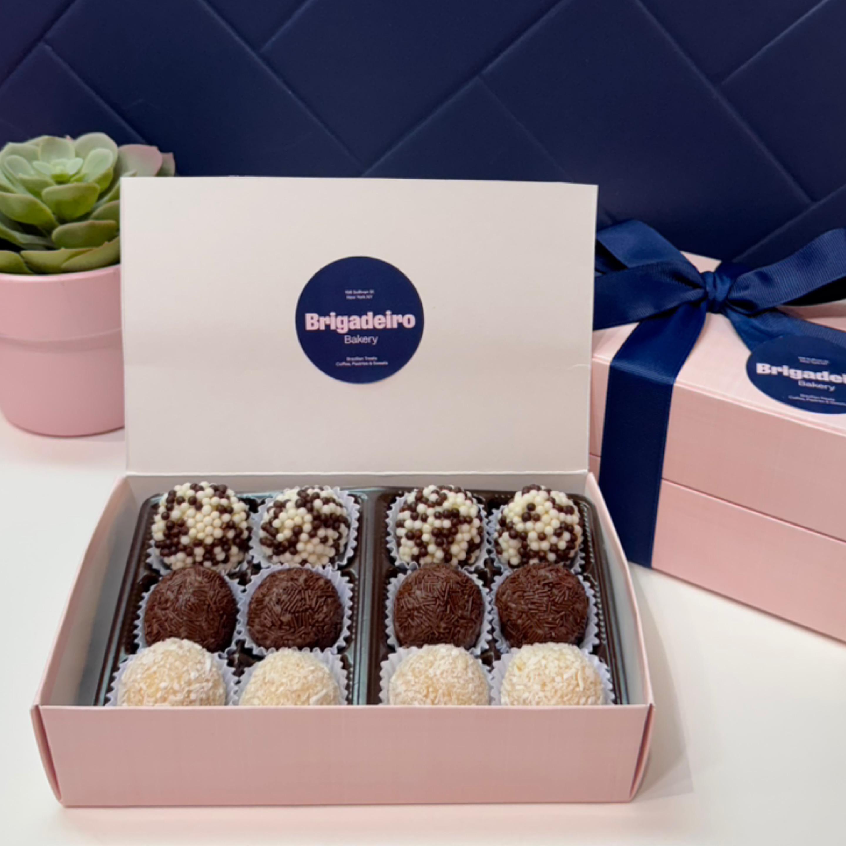 Brigadeiro Bakery: Brigadeiro GIFT BOX, 2 x $32.00
A Brigadeiro is Brazil’s favorite dessert.
Always hand rolled, and made to indulge.


Every Brigadeiro contain dairy as the main ingredient is sweetened condensed milk.


Shelf Life: 7 days refrigerated
*Please be informed that our kitchen is not gluten and nut-free.


Local Delivery:
We use Uber Package for all our deliveries in NY.
Please inform a delivery contact to receive the order or if it can be drop off with doorman. thank you.