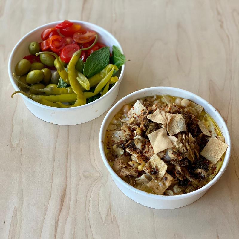 Manousheh: Chicken Fatteh, 1 x $17.00
chicken, chickpeas, garlic, lemon juice, cumin, toasted bread served in yogurt tahini and olive oil