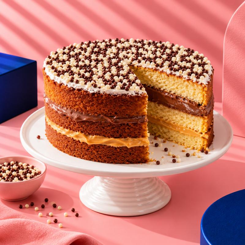 Brigadeiro Bakery: Two Lovers Cake (vanilla), 1 x $90.00
Our Two Lovers Cake is a classic vanilla butter cake with chocolate Brigadeiro and dulce de leche filling, plus marshmallow on top with chocolate crunch balls.

The Decorated Two Lovers Cake has marshmallow on top and on sides.
  
Shelf Life: Keep the joy going for up to 7 days when refrigerated.

Local delivery: We use Uber Package and will need a contact person to receive the cake, or let us know if there is a doorman, thank you.