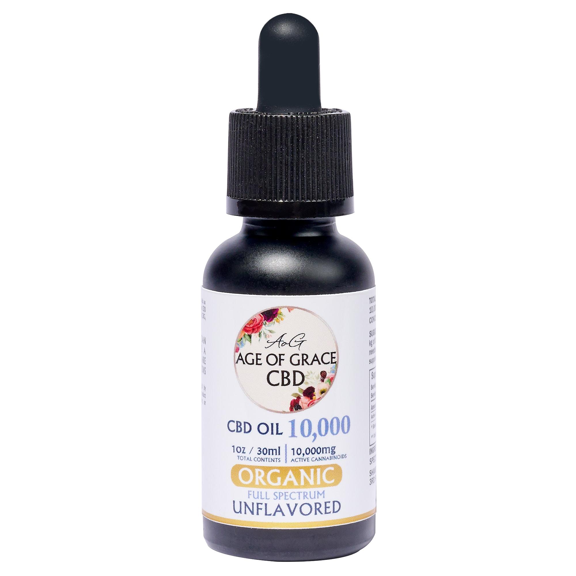 Age of Grace: Organic CBD Oil 10,000 mg, 3 x $150.00
If you're looking for maximum-strength CBD support, our Organic 10,000 mg Full-Spectrum CBD Oil is the answer. Formulated for individuals managing chronic pain, severe anxiety, or sleep issues, this concentrated oil delivers 333 mg of CBD per 1 mL — one of the most potent doses available on the market.

Crafted with USDA organic ingredients and third-party tested for purity and safety, this oil offers a clean, full spectrum option for those who need reliable, long-lasting relief. The full-spectrum profile includes naturally occurring cannabinoids like CBG, CBN, CBC, CBT, and terpenes to enhance therapeutic effects via the entourage effect.

Ingredients:
Organic MCT Oil
Organic Full Spectrum CBD, <0.3% THC, 3rd Party Tested


Note:
Subscriptions are scheduled for the first of the month regardless of when the first order is placed.