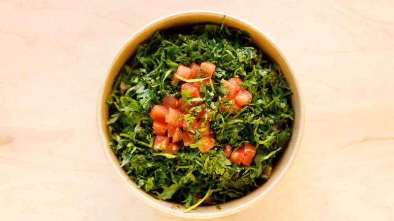 Manousheh: Tabbouleh - TP , 1 x $9.00
Traditional lebanese salad with parsley, tomato, onion, lemon juice, and olive oil dressing