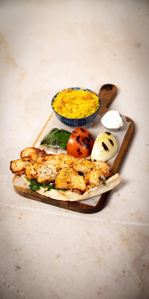 SALMA EAST VILLAGE: Shish Tawouk Platter, 1 x $24.50
Poultry. Skinless boneless chicken breast cubes marinated in a special blend of spices