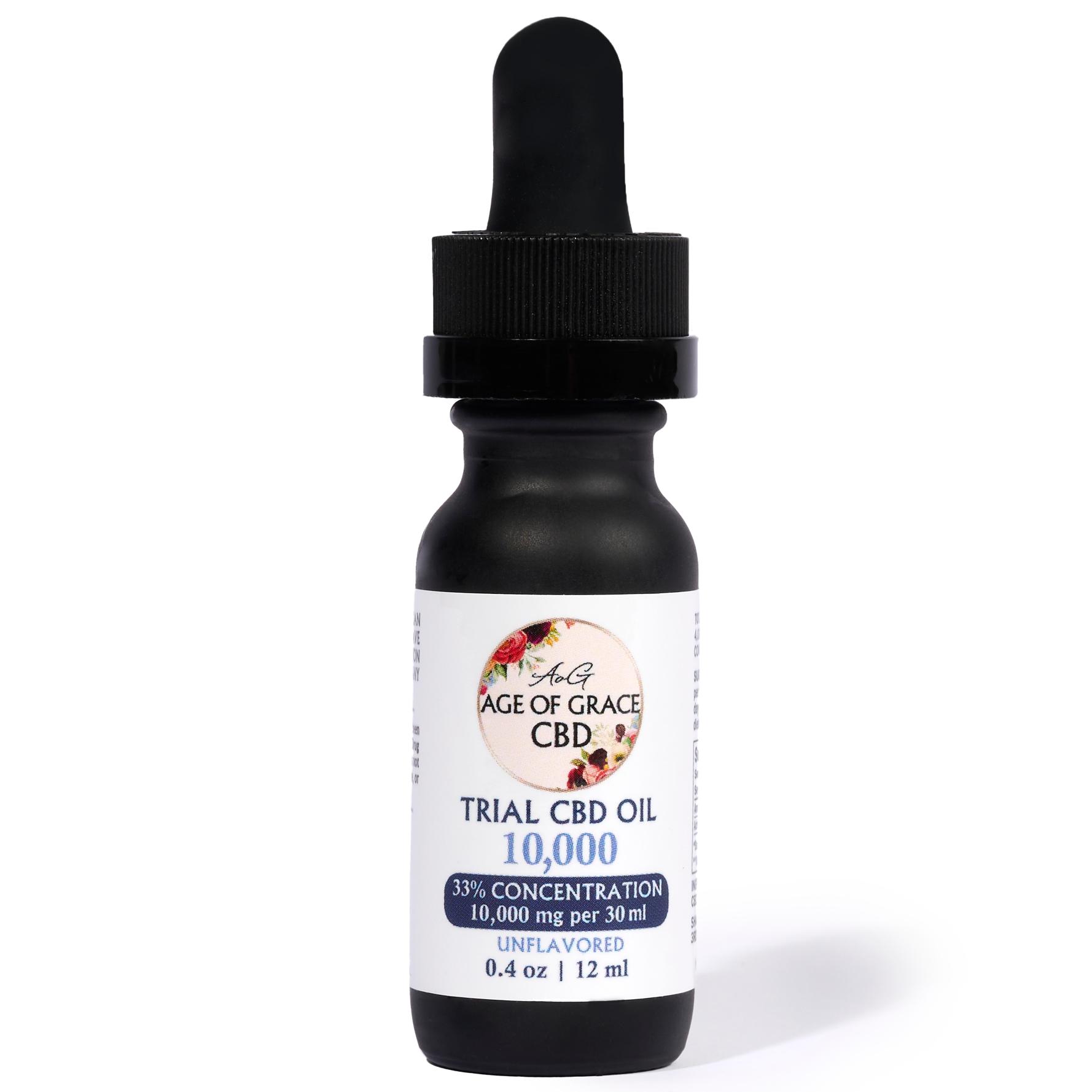Age of Grace: 10,000 mg CBD Oil Trial, 1 x $56.25
Our 10,000 mg Full-Spectrum CBD Oil is designed for those who need powerful, long-lasting support for chronic pain, anxiety, sleep disturbances, and inflammation. Each drop delivers a highly concentrated dose of full-spectrum cannabinoids — including CBG, CBC, and CBT — working together for enhanced therapeutic results.
Formulated with organic ingredients, this oil offers a clean, effective solution without unwanted side effects. Perfect for daily use or targeted relief.

✅ Key Benefits:
Maximum Strength Relief: 10,000 mg CBD concentration for serious support
Easy Dosing: At 333 mg per full dropper (16.7 mg per drop), this formula is better for faster, deeper relief
Versatile Wellness Aid: Eases pain, calms anxiety, supports deep sleep, and reduces inflammation
Full-Spectrum Formula: Includes beneficial minor cannabinoids for the entourage effect
Clean Ingredients: ACS tested for pesticides, heavy metals, mycotoxins, and pathogens, non-GMO, Full-Spectrum and vegan
Third-Party Tested: Verified for purity, potency, and safety

Ingredients:
Organic MCT Oil
Full Spectrum CBD, <0.3% THC, 3rd Party Tested

Note:
Subscriptions are scheduled for the first of the month regardless of when the first order is placed.