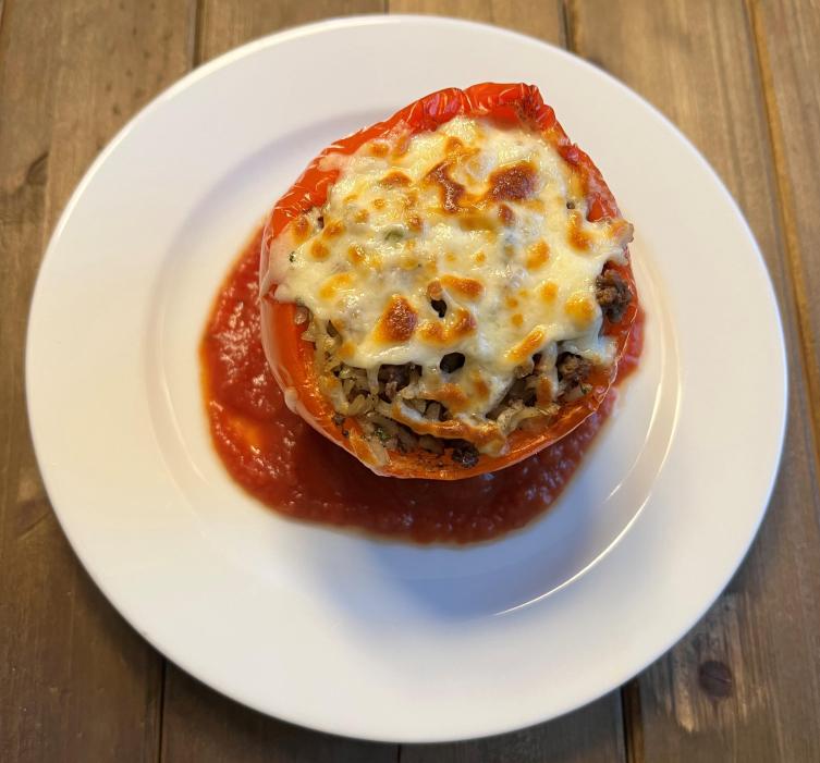 Casba Food And Pastries: Lamb/Beef Stuffed Pepper, 1 x $12.00
Ground lamb/beef combo, red bell peppers, brown rice, onions, mozzarella, herbs, spices salt