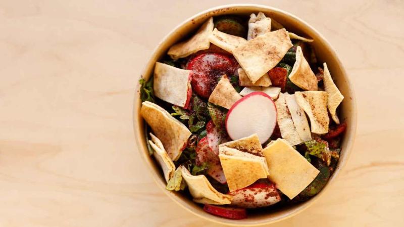 Manousheh: Fattouch - TP , 1 x $9.00
Traditional lebanese salad with lettuce, cucumber, tomato, radish, parsley, mint, scallions, sumac, lemon juice, olive oil, and crispy pita bread