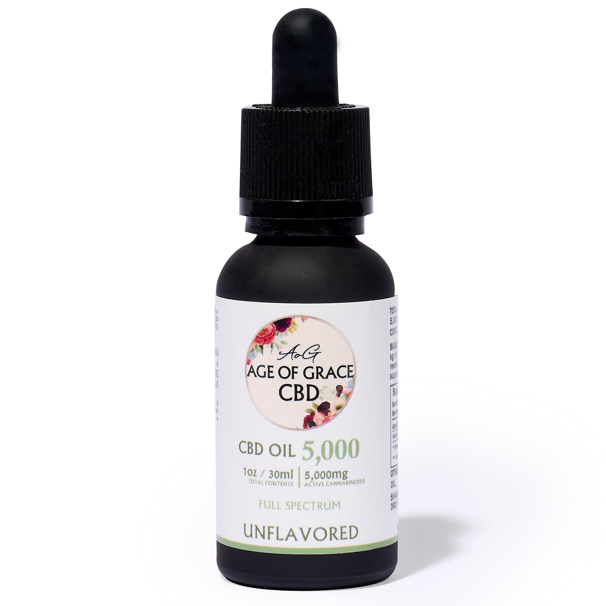 Age of Grace: 5,000 mg CBD Oil (16.5% Concentration), Unflavored, Full Spectrum, 1 x $75.00
If you’re looking for reliable, high-potency CBD support for sensitive individuals, our 5,000 mg Full-Spectrum CBD Oil is the sweet spot. Designed for individuals who are more sensitive to cannabinoids or new to concentrated formulas, this oil delivers powerful results while offering greater dosing control and a smoother user experience than 10,000 mg alternatives.

It’s packed with beneficial cannabinoids like CBG, CBN, CBC, CBT to deliver the full entourage effect—helping to reduce anxiety, improve sleep, ease pain, and fight inflammation

✅ Why It’s Better for Sensitive Users:
Gentler Dosing: At 167 mg per full dropper, this formula allows easier titration to find your ideal daily amount
Versatile Relief: Suitable for managing moderate pain, stress, and inflammation while being easier on the system

Ingredients:
Organic MCT Oil
Full Spectrum CBD, <0.3% THC, 3rd Party Tested

Note:
Subscriptions are scheduled for the first of the month regardless of when the first order is placed.