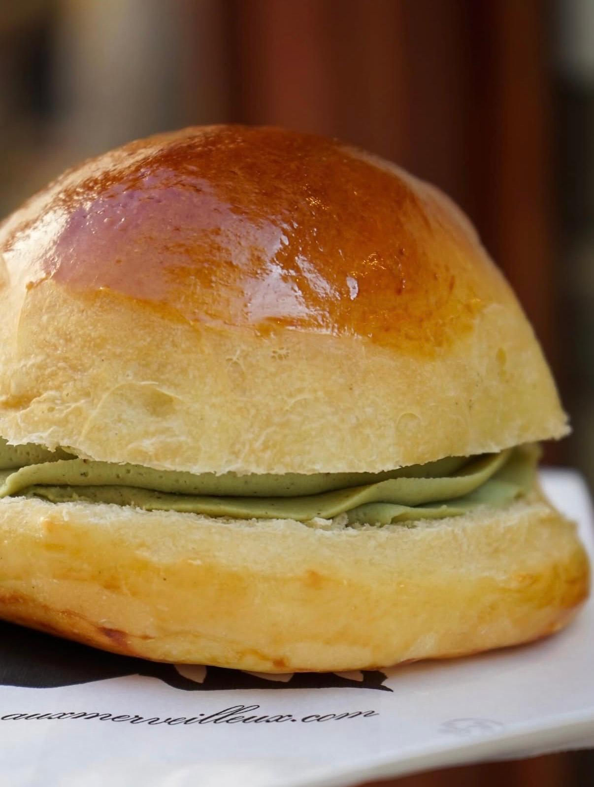 Aux Merveilleux de Fred - Midtown: Pistachio ganache cramique , 1 x $5.40
Small plain brioche with a layer of Nutella spread in the middle.