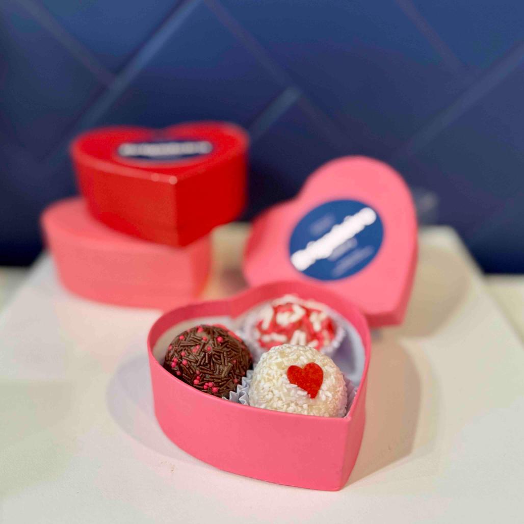 Brigadeiro Bakery: Sweetheart Brigadeiro Trio , 2 x $13.50
Celebrate love with our heart-shaped box filled with 3 of our best-selling brigadeiros (chocolate, milk and coconut),  freshly handcrafted and beautifully decorated for the Valentine's Day.