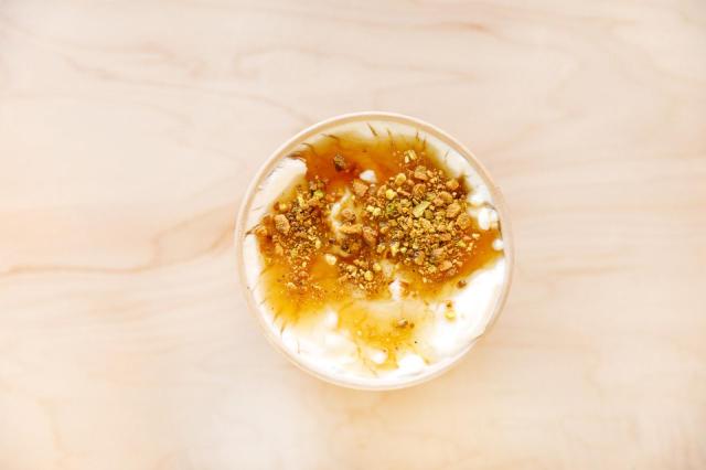 Manousheh: Ashta, 3 x $5.00
our housemade clotted cream made with orange blossom water and rosewater topped with honey