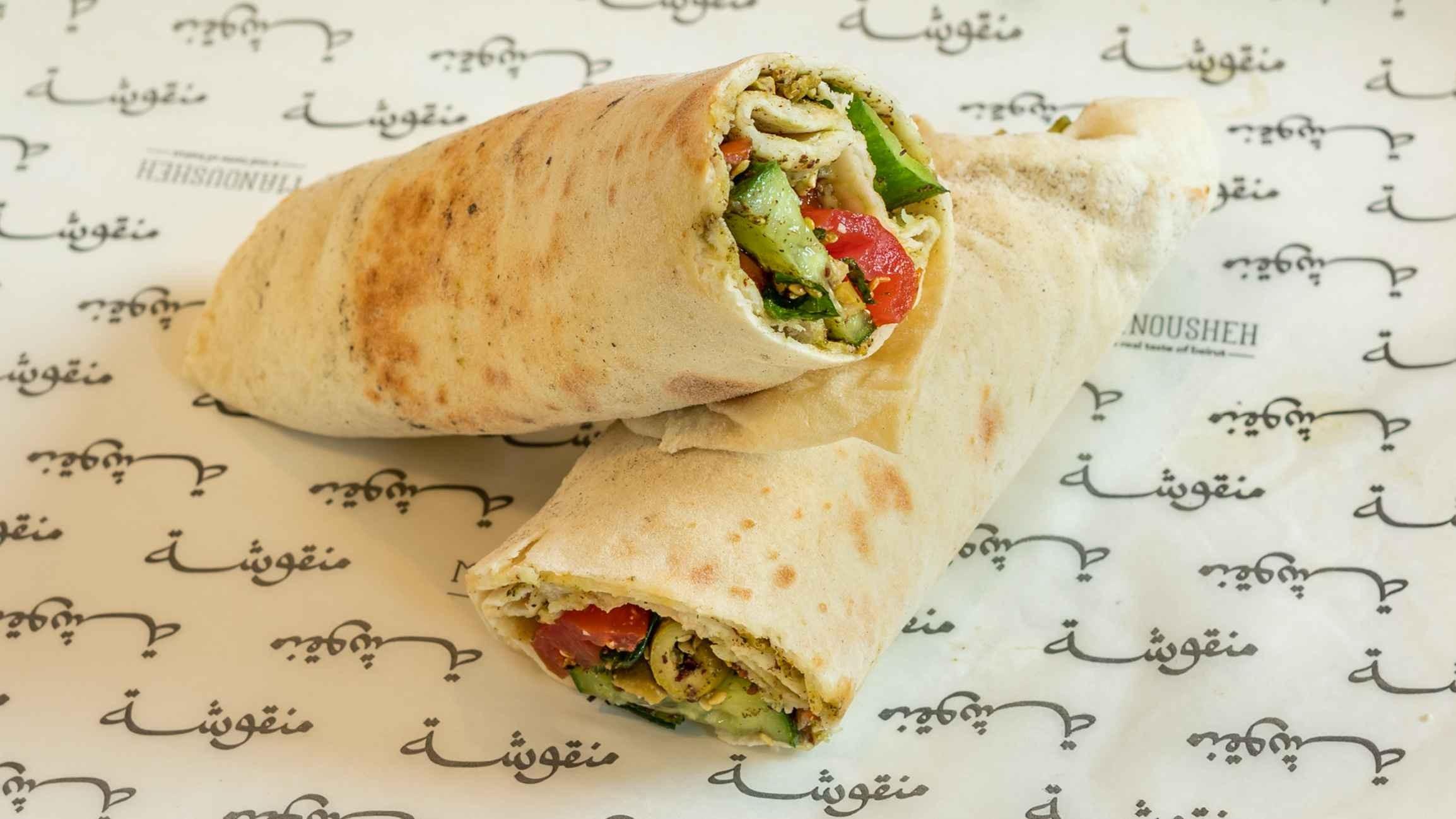 Manousheh: Avocado Zaatar - TP , 1 x $11.00
Thyme mix, avocado, tomato, cucumber, mint, olives, and sumac on our freshly baked flatbread