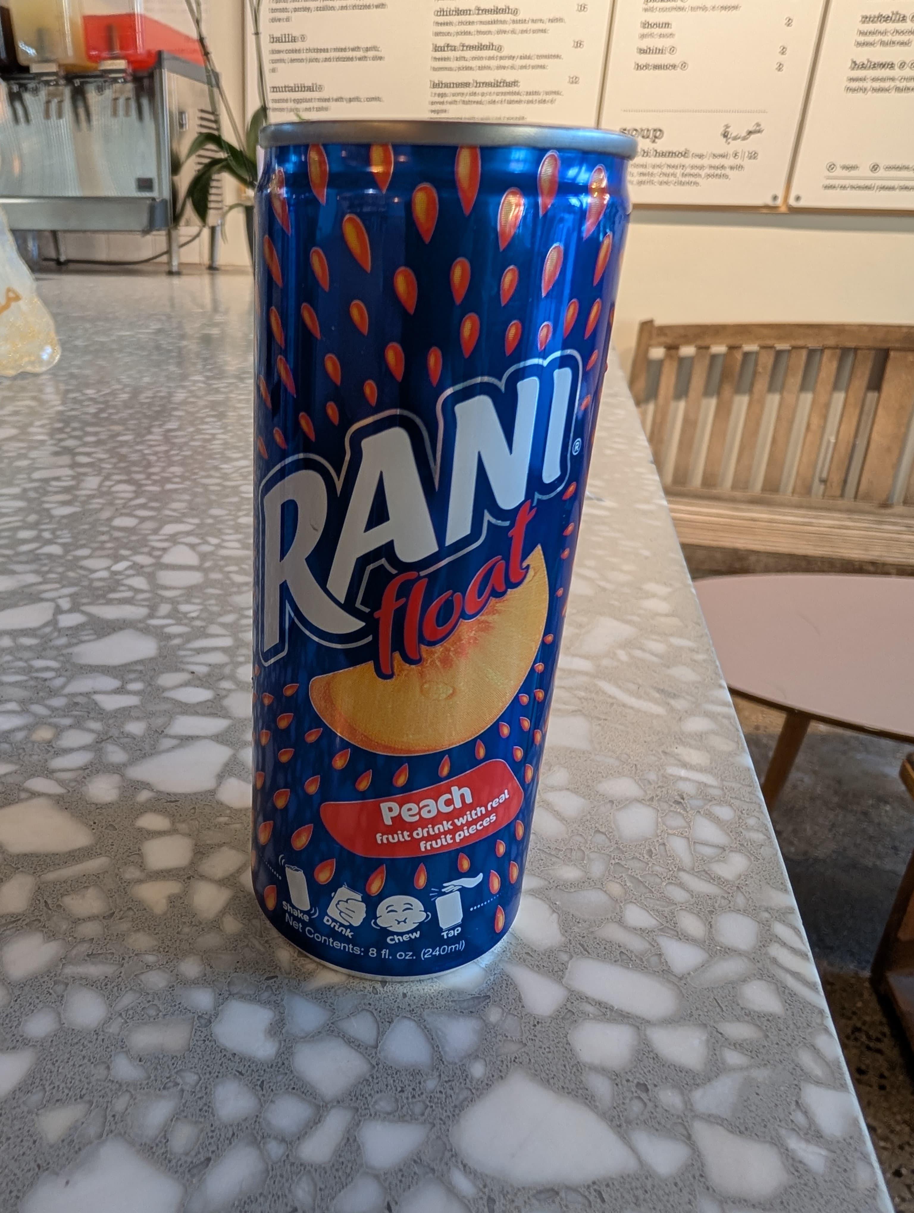 Manousheh: Juices, 1 x $4.00
Best Mango and Pomegranate, and Rani Orange and Peach with chunks