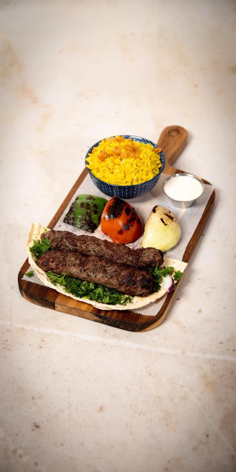 SALMA EAST VILLAGE: Kafta Kabab Platter, 1 x $27.50
Beef. Ground meat kneaded with house-blend spices & parsley