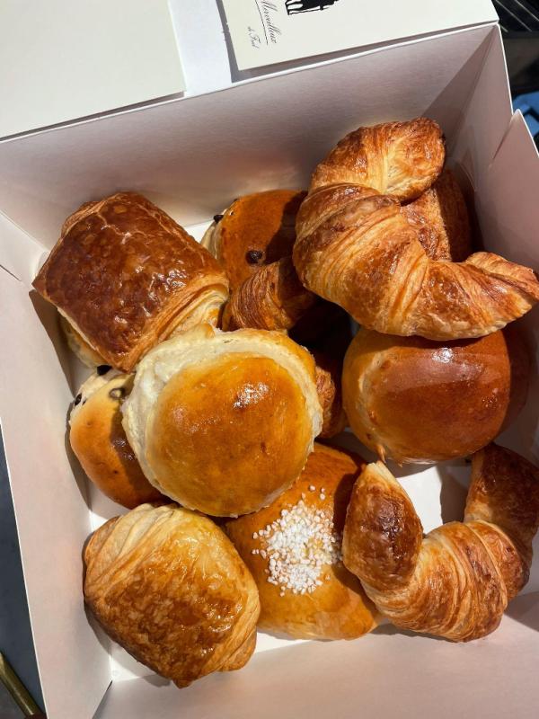 Aux Merveilleux de Fred - Midtown: Large Bakery Basket (12 items), 1 x $51.60
An assortment of a dozen of various small Brioches and Croissants that will please everyone. Delivered in  convenient pastry boxes with collapsing sides for easy service. Suited for breakfasts, meetings, parties...