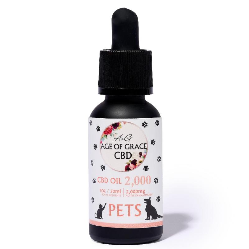 Age of Grace: 2,000 mg CBD Pet Oil (6.7% Concentration), Unflavored, Full Spectrum, 1 x $40.00
Our 2,000 mg Full-Spectrum Pet CBD Oil provides natural, high-strength support for dogs and cats dealing with stress, separation anxiety, arthritis, or aging-related discomfort. Each dose delivers a safe and effective concentration of full-spectrum CBD — including beneficial cannabinoids like CBG, CBN, CBC, and CBT — to help your pet feel their best every day.

Crafted with organic ingredients and pet-safe carrier oils, this formula is free artificial additives, and harmful fillers. Whether used short-term or as part of a long-term wellness plan, it's a trusted choice for calm, comfort, and mobility.

✅ Key Benefits:
Helps Calm Anxiety: Supports emotional balance during thunderstorms, travel, or separation
Supports Joint Health & Mobility: Ideal for older pets or breeds prone to arthritis
Safe for Daily Use: Clean, organic formula with 2,000 mg of full-spectrum CBD
Vet-Trusted & Lab-Tested: Third-party tested for safety, purity, and potency
Pet-Approved Taste: Easy to administer with food or directly by mouth


Ingredients:
Organic MCT Oil
Full Spectrum CBD, <0.3% THC, 3rd Party Tested

Note:
Subscriptions are scheduled for the first of the month regardless of when the first order is placed.