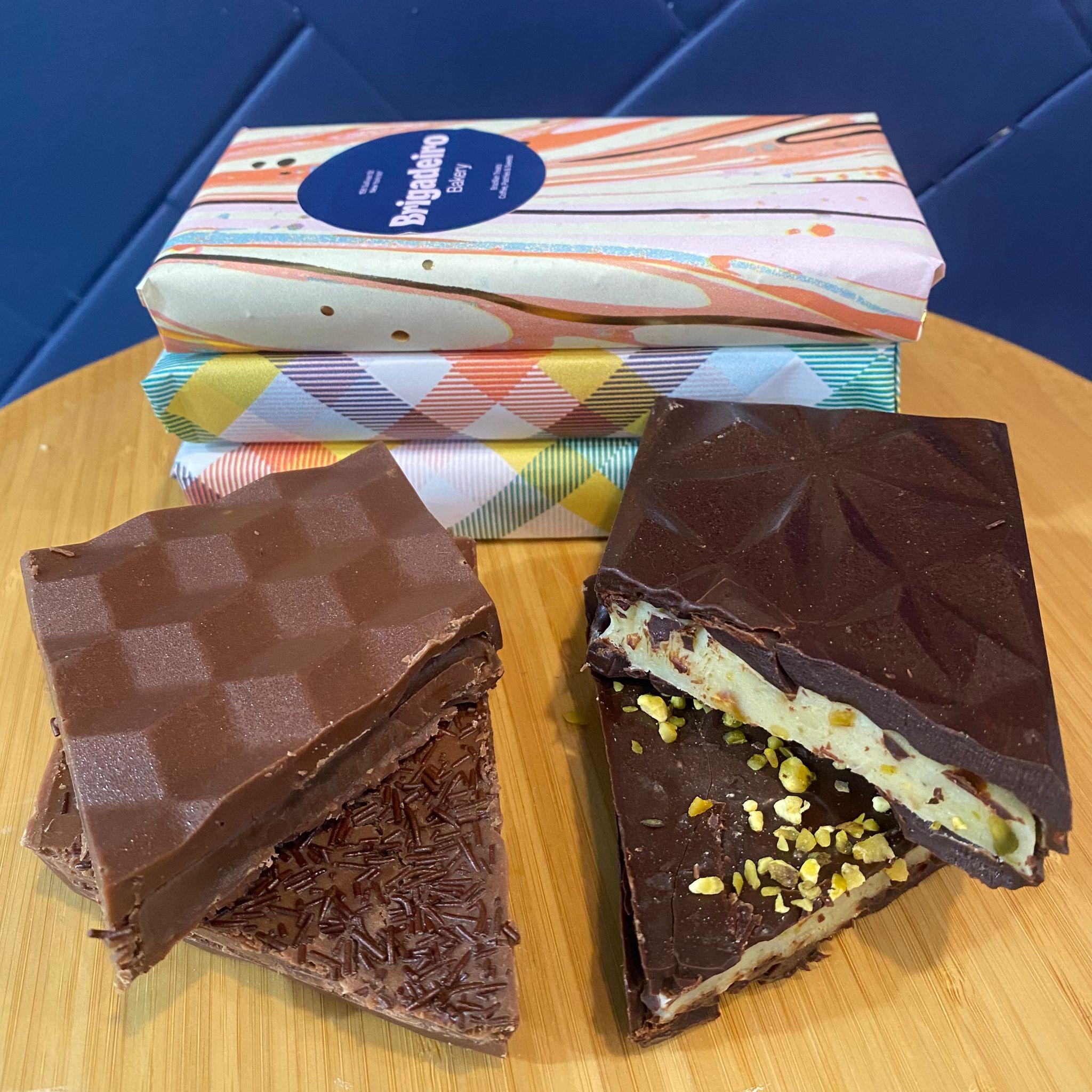 Brigadeiro Bakery: Rio Chocolate Bar, 1 x $17.00
Our signature take on the filled chocolate bar — crafted the Brigadeiro Bakery way. Made with premium milk chocolate and generously filled with our irresistibly creamy brigadeiro, each bite is rich, smooth, and indulgent with a true Brazilian twist.