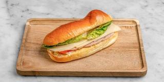 Aux Merveilleux de Fred - West Village: Ham & Swiss Brioche Sandwich, 1 x $8.50
Our signature Brioche bun filled with Parisian ham and Swiss cheese and complemented with salad and mayonnaise. A moist, soft and balanced sandwich where bread is a star!