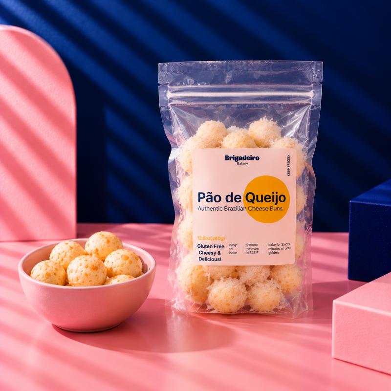 Brigadeiro Bakery: Pão de Queijo (Bake at home / Frozen), 1 x $12.00
The Authentic Brazilian cheese bun, ready to bake at home. Naturally gluten free.

Ingredients: parmesan, mozzarella, swiss cheese, eggs, milk, salt, tapioca starch and vegetable oil.

Shelf life: 12 months frozen.

Gluten Free
Contains: CHEESE, MILK, EGGS.
