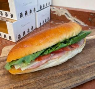 Aux Merveilleux de Fred - Midtown: -Turkey & Swiss Brioche Sandwich, 1 x $8.50
Our signature Brioche bun filled with finely sliced Turkey and Swiss cheese, and complemented with salad and a mayo mustard mix. A moist, soft and balanced sandwich where bread is a star!
